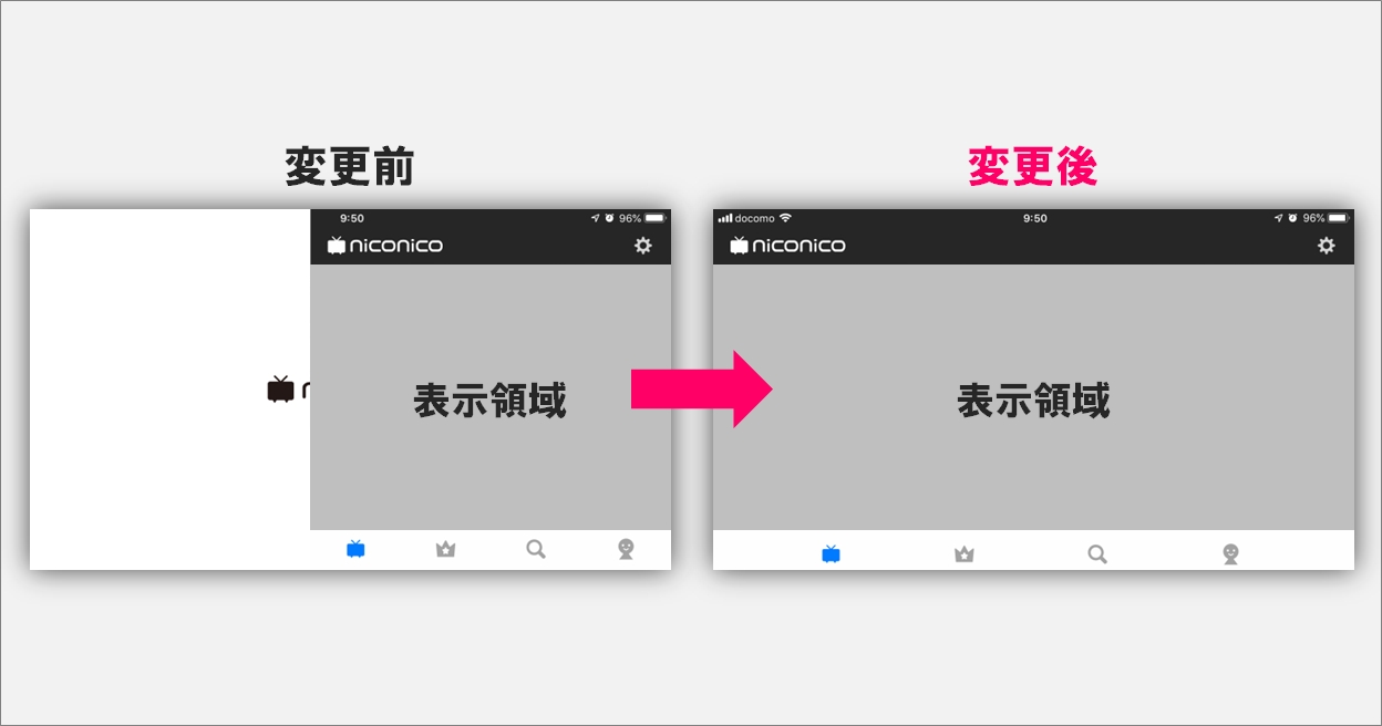 横画面時の表示領域を変更しました Ios版niconicoアプリ ニコニコインフォ