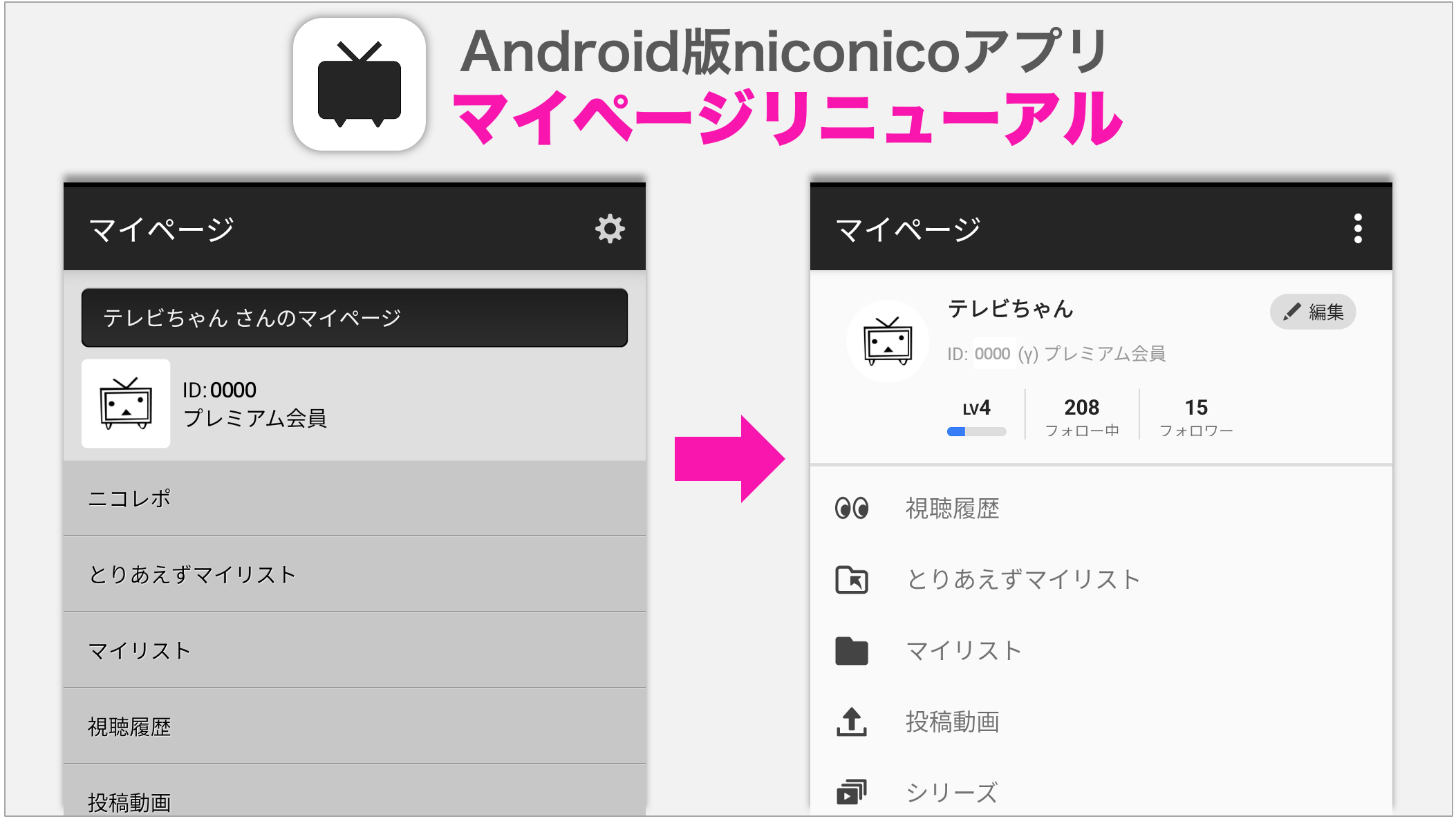 マイページをリニューアルしました Android版niconicoアプリ ニコニコインフォ